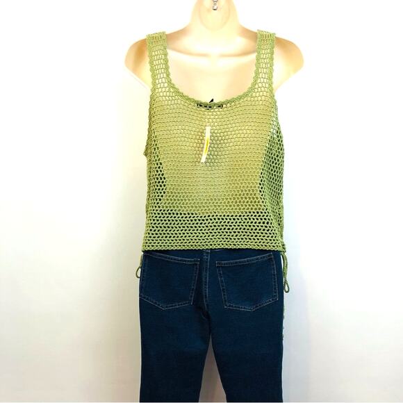 NWT Say What? Boho Goddess Green Crochet Sleeveless Top Adjustable Side Ties - Picture 16 of 16